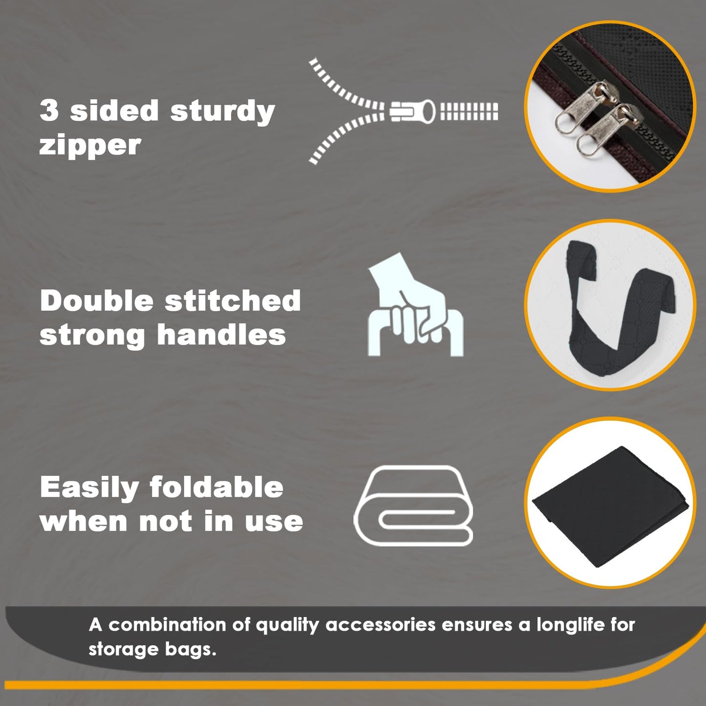 KURNI Storage Bags | Clothes Organizer Boxes, Foldable 6 Pack Black, 90L Capacity, 3 Sided Zipper Moving Large Bag. Dust & Moisture Proof