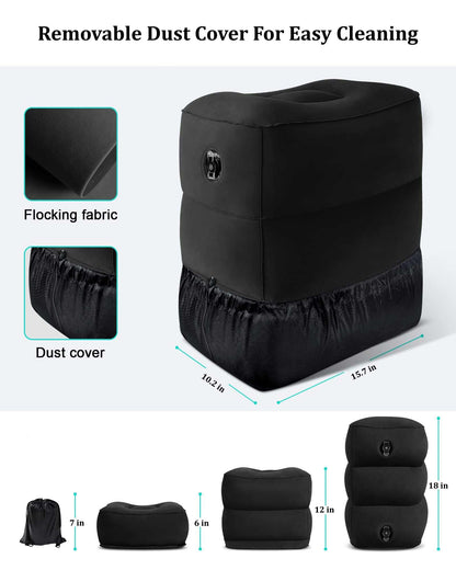 Inflatable Travel Foot Rest Pillow,Airplane Travel Pillow, Office Footrests, Adjustable 3 Layers Height Leg Rest Pillow