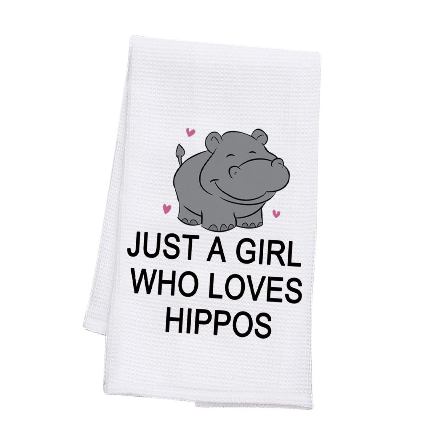 PLITI Hippo Kitchen Towel Hippopotamus Gift Hippo Lover Gift Just A Girl Who Loves Hippos Dish Towel Hippo Theme Gift(Girl Lover hippos TWU)