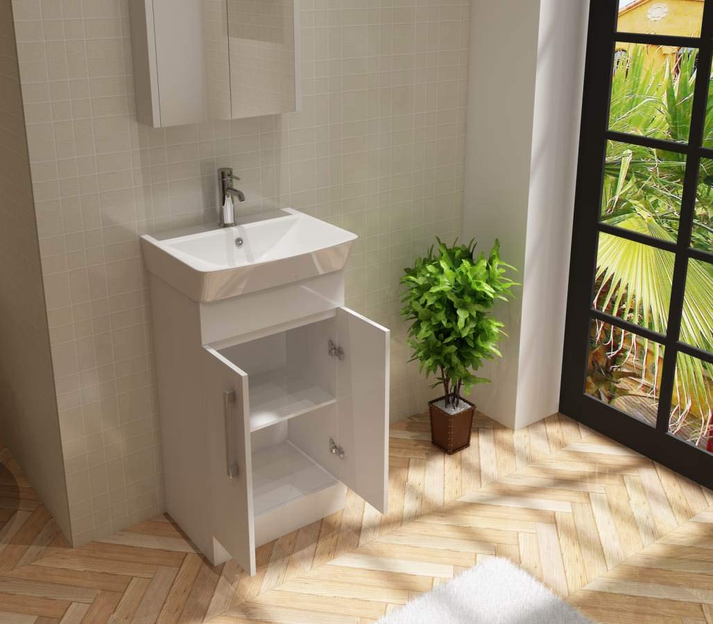 VeeBath PLAN50 Cosmo Twin Soft Close Door Bathroom Vanity Cabinet Furniture Unit with Ceramic Basin-500mm, White