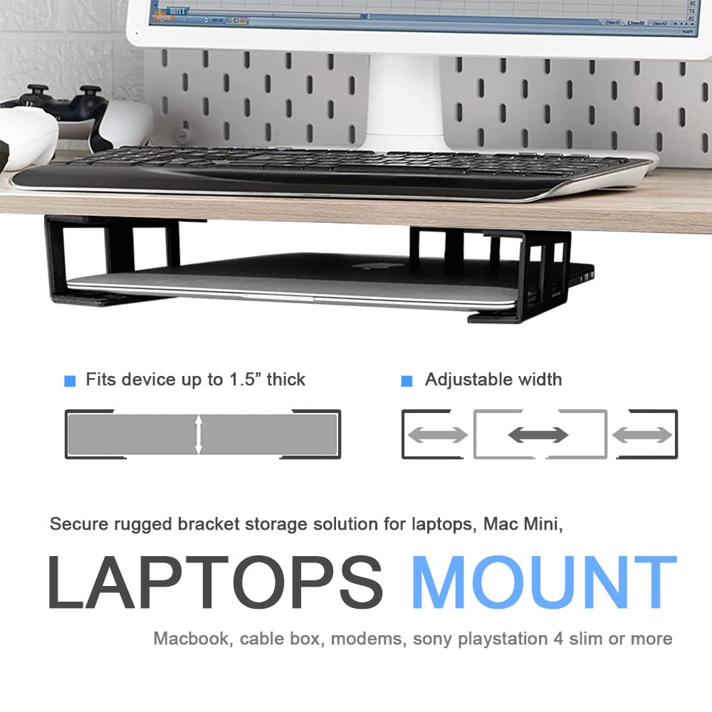 JEMACHE Under Desk Laptop Mount with Adhesive, Hard Aluminum Under Table Desk Holder for Laptop, Mac Mini, MacBook