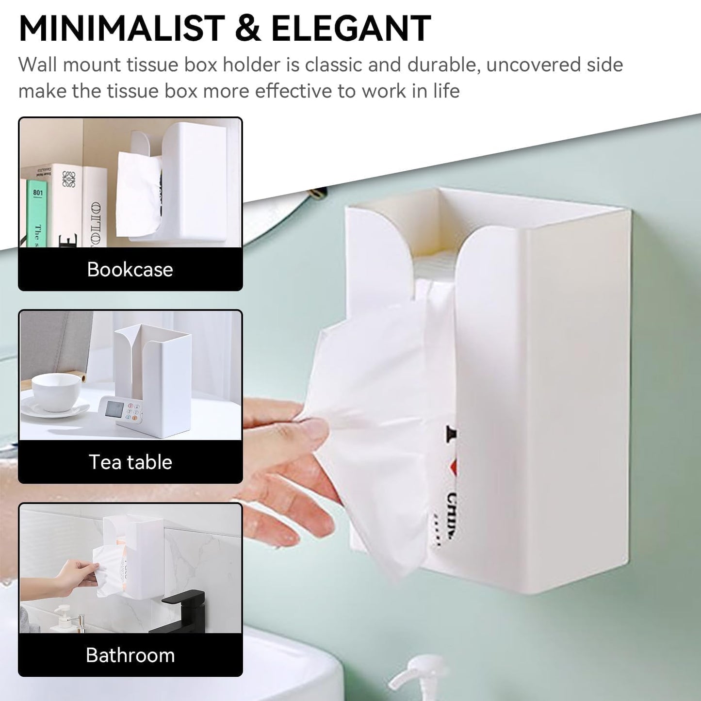 Tissue Box Cover Self Adhesive Wall Mounted Facial Tissues Box Napkin Holder Dispenser for Table & Kitchen Cabinet & Wall, Upward or Downwar