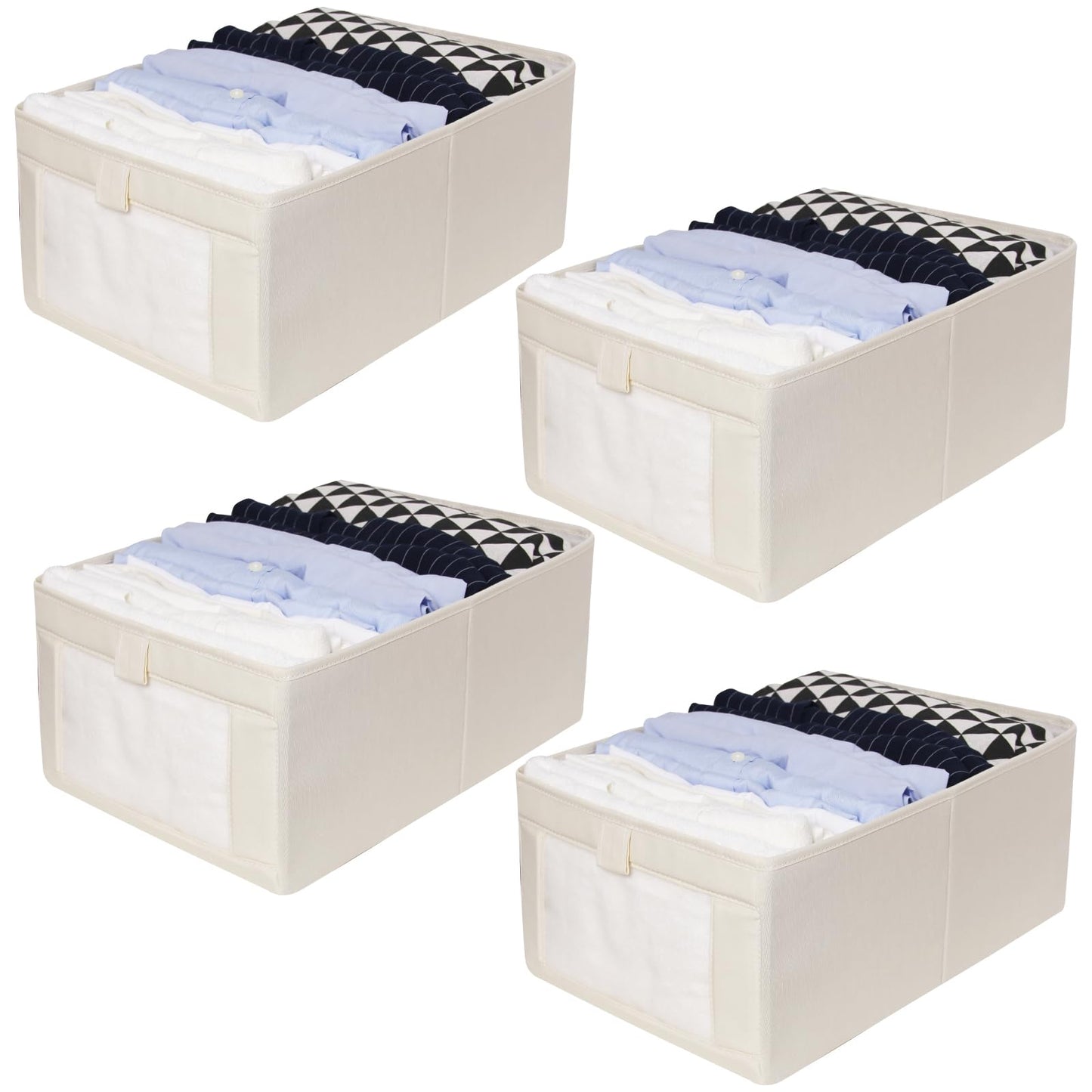 IHOMAGIC 4Pcs Wardrobe Storage Organiser with Handles, Foldable Storage Baskets in Linen, Multi-functional Storage Boxes for Clothes, Snacks, Books