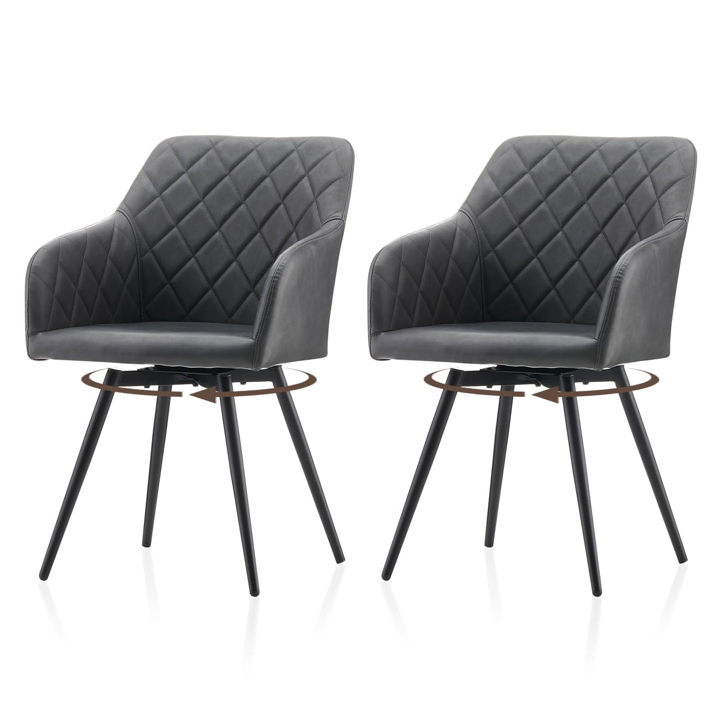 TUKAILAi Dining Chairs Set of 2, 360° Swivel Upholstered Kitchen Armchairs with Backrest and Metal Legs
