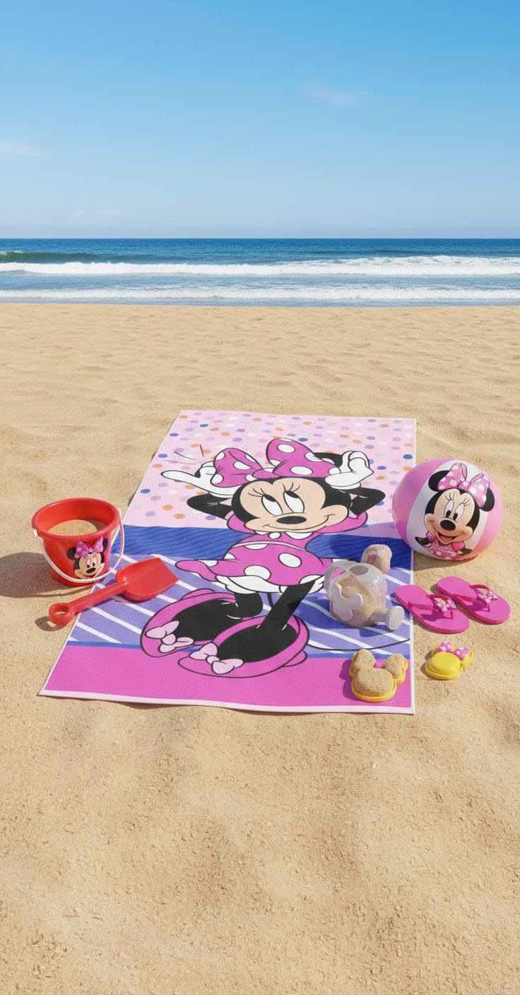 BrandMac Disney Minnie Mouse Beach & Bath Towel 70x140 cm, 100% Cotton | Soft & Absorbent Kids Bath & Swim Towel