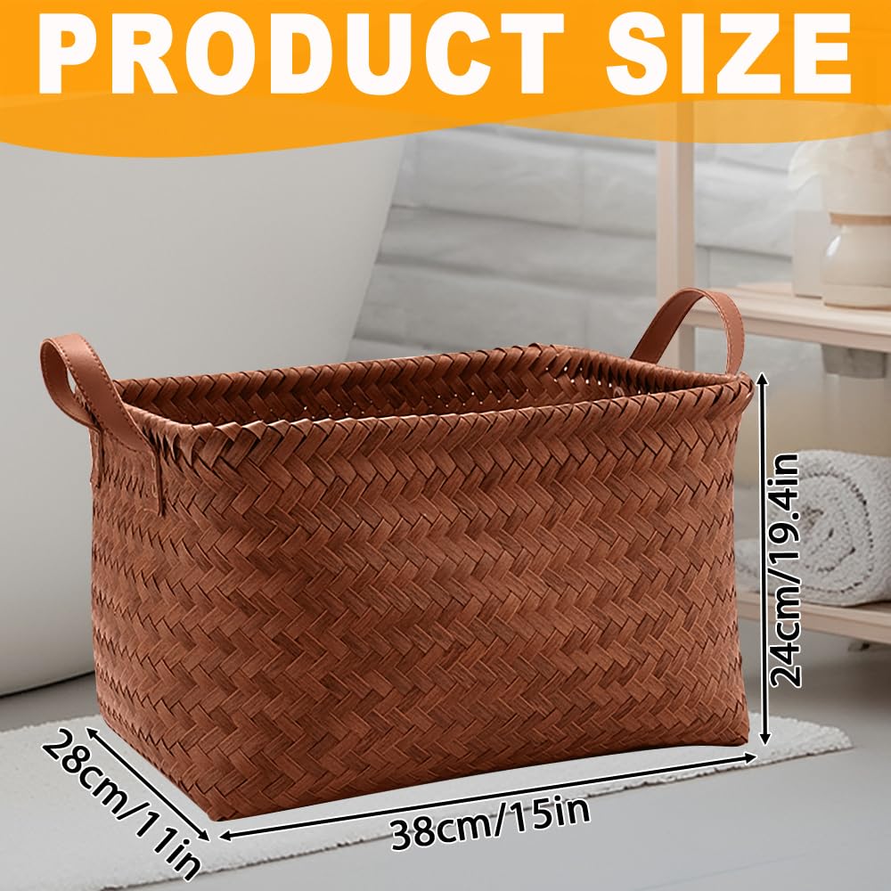 Lighterday 2 Pcs Wicker Storage Basket - Large Woven Basket With Handle for Shelves, Faux Rattan Seagrass Box Organizer for Home Office