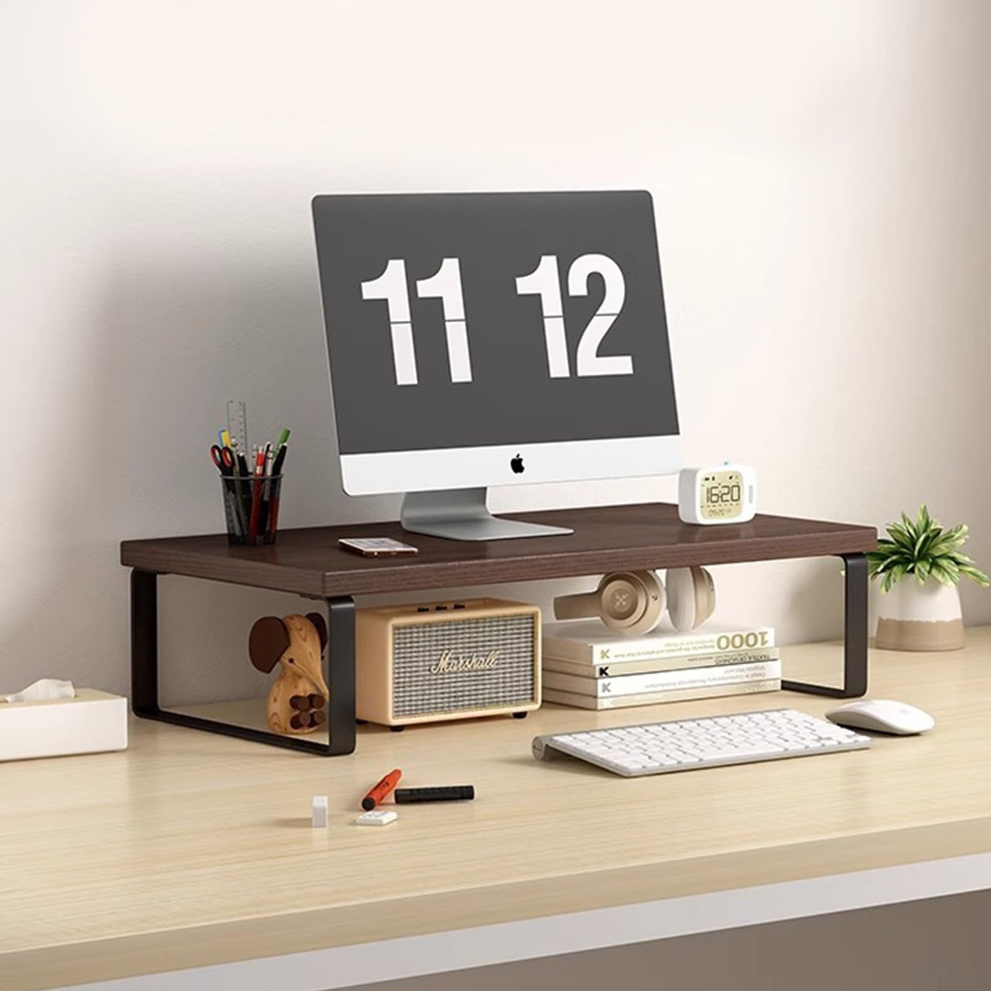 LOPYXBR 2Packs Monitor Stand Holder 40 x 20 x 8 cm Wooden Monitor Riser for Desks
