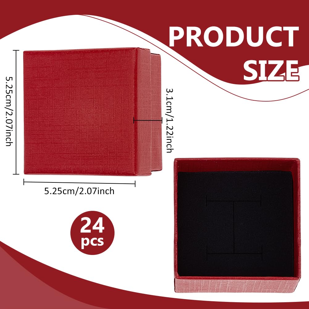 BENECREAT 24 Packs Red Jewelry Gift Boxes, 5.25x5.25x3.1cm/2.07x2.07x1.22 Inch Square Cardboard Jewelry Boxes with Sponge Inside for Earrings Rings