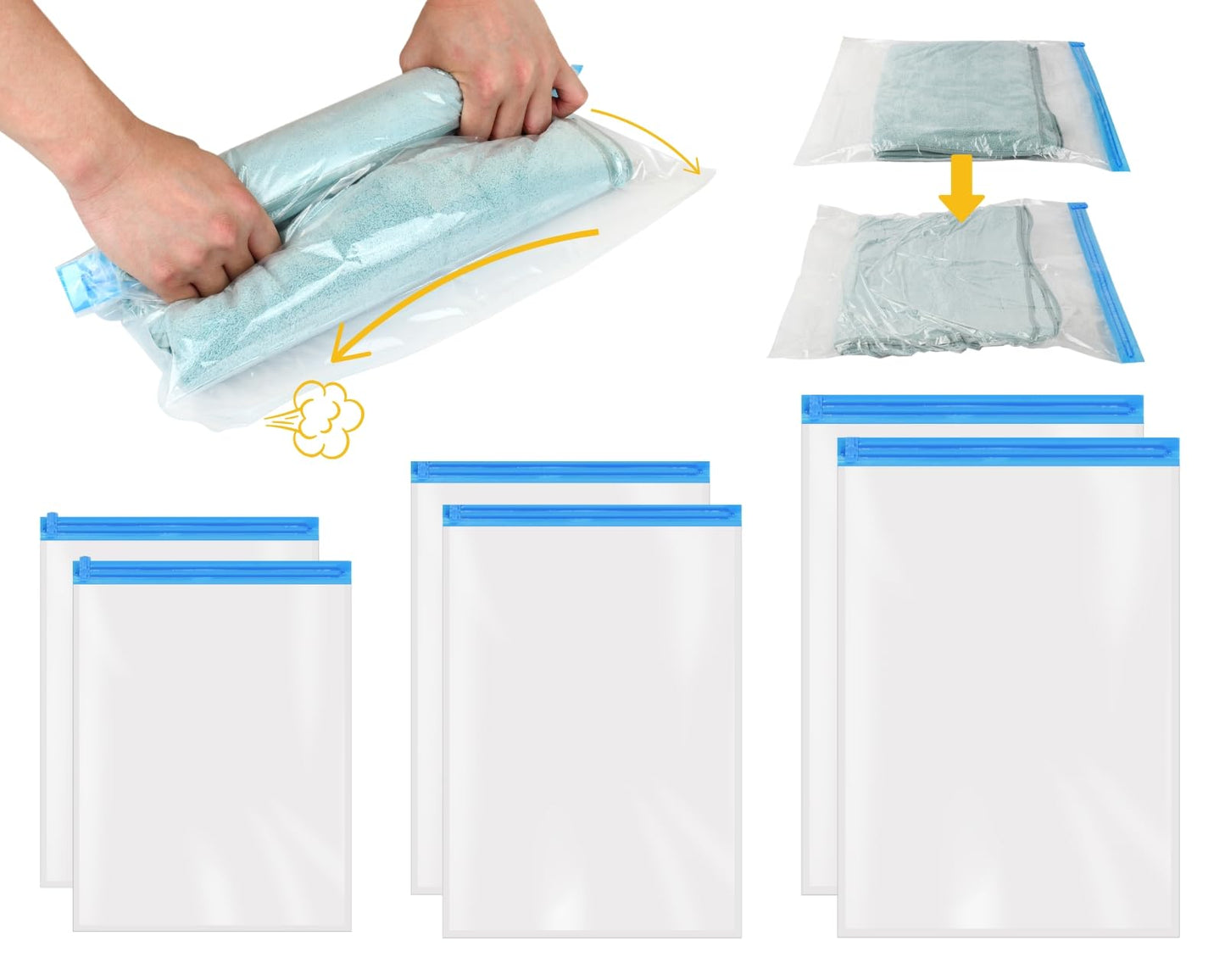 ds. distinctive style Compression Bags Vacuum Storage Bags Hand Rolled Storage Vacuum Seal Bags for Clothing Space Saver Bags 6 Pack