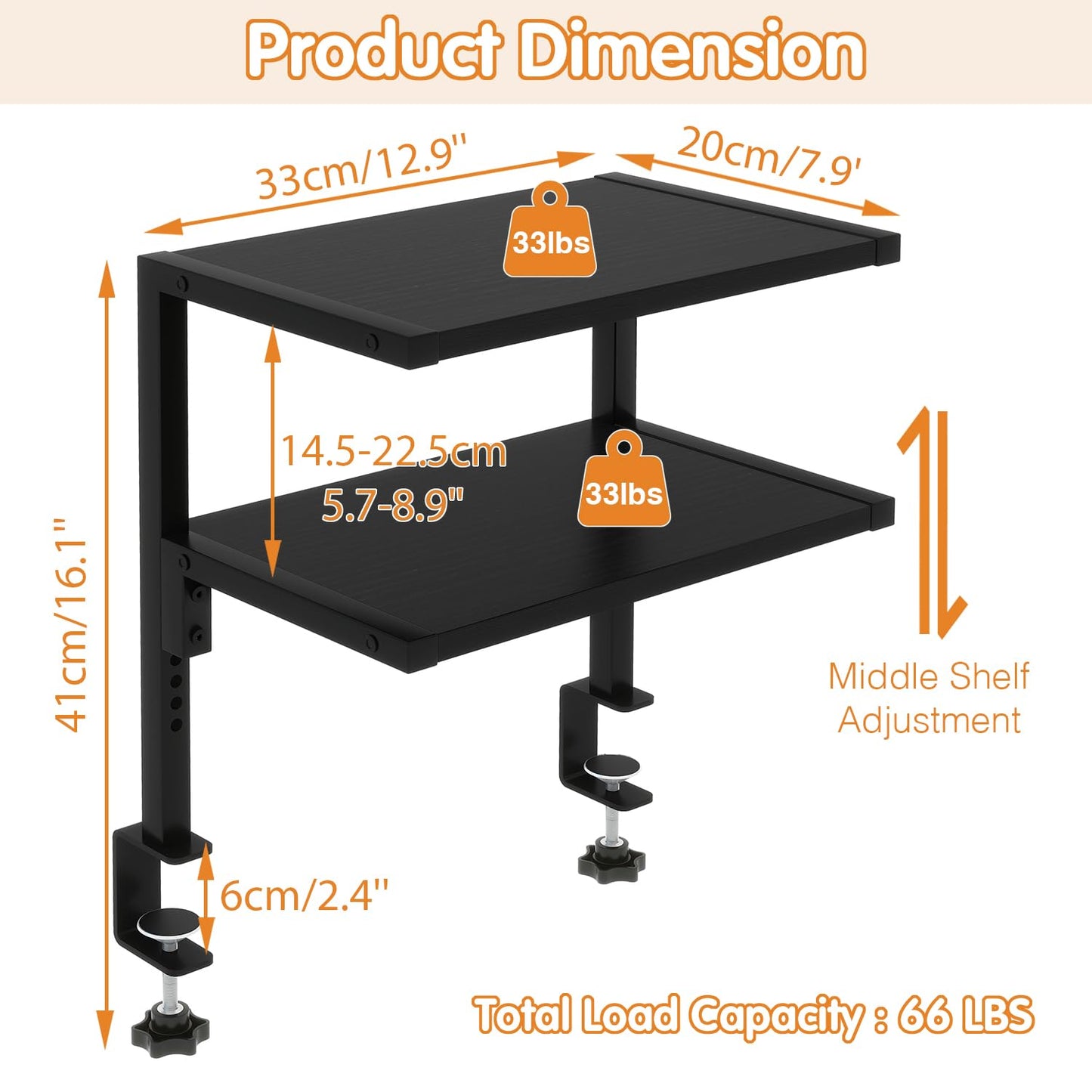IBUYKE Clamp on Desk Organizer Shelf,Desk Extender Shelves TMZ007B