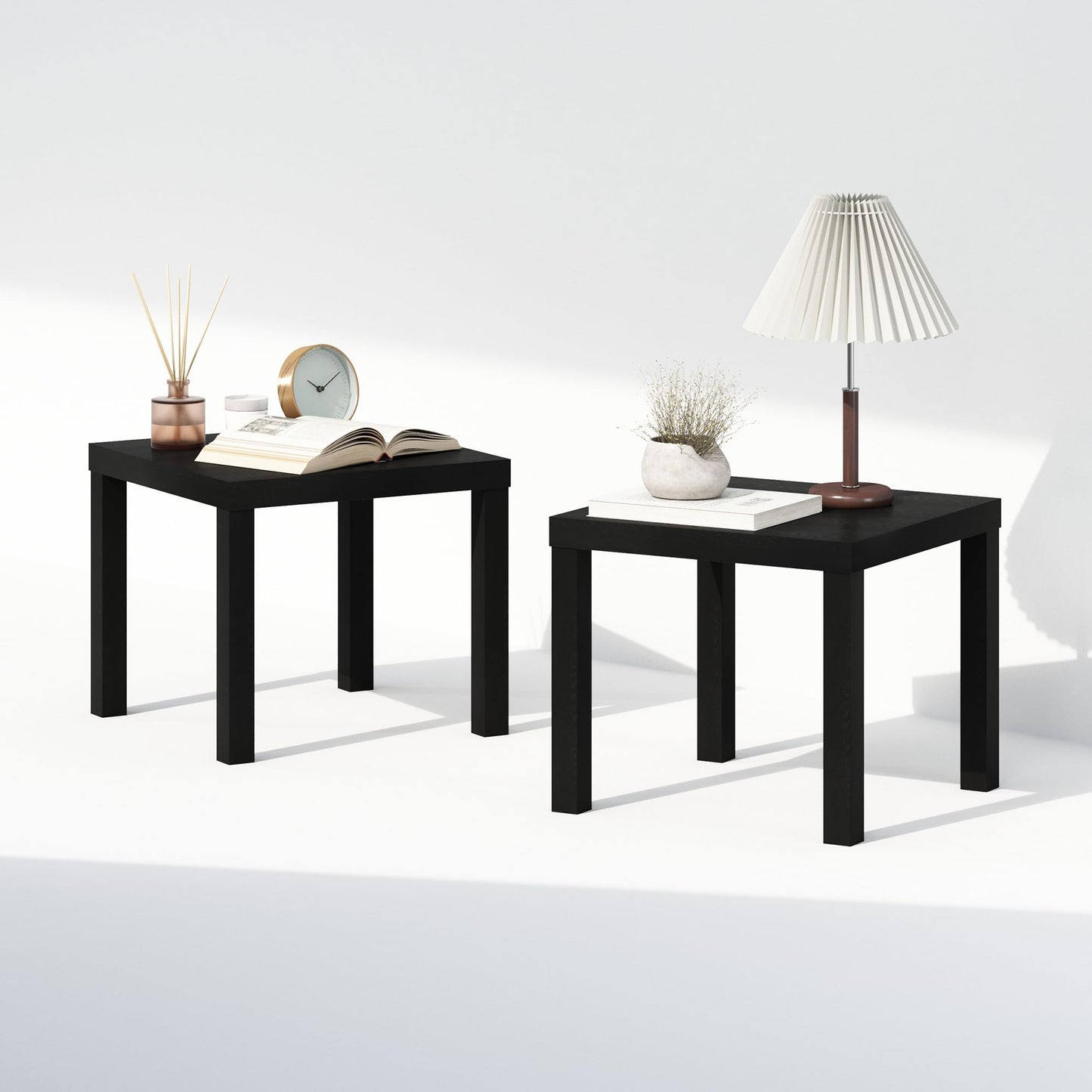 Furinno CLASSIC Night Stand Set of 2, 1.8 Thick Tabletop Nightstand, Square Bedside Table, End Table, Side Table, Easy Assembly, for Bedroom