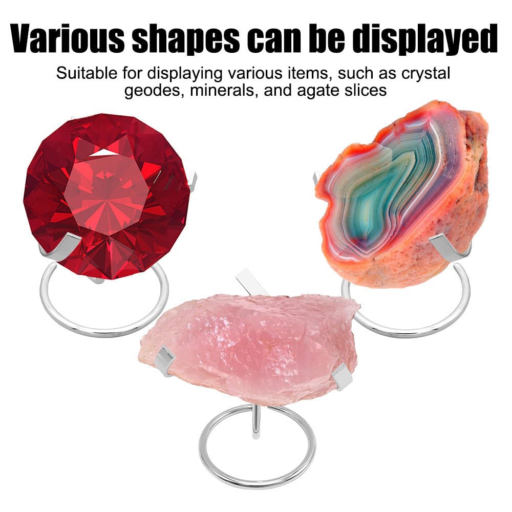 BDKMMS Crystal Display Stand, 4Pcs Metal Crystal Heart Stones Ball Holder Mineral Specimen Easel Holder for Geodes Agate Fossils Plates Collection