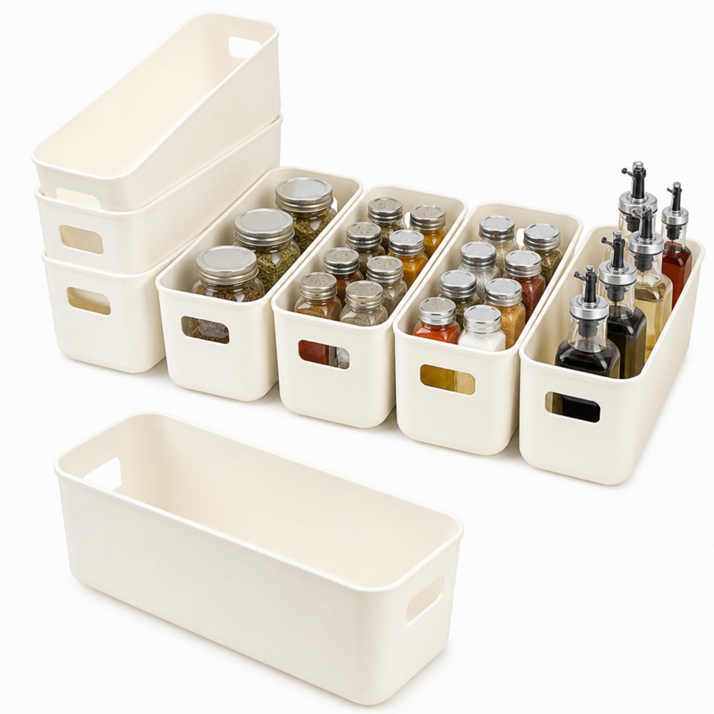 8 Pack Narrow Storage Box, Storage Boxes for Shelves, Cupboard Organiser