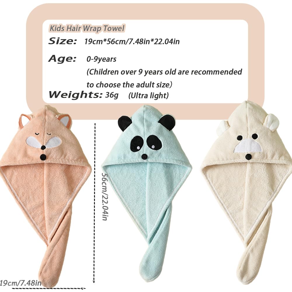 Girls' Absorbent Hair Towel Wrap Kids Hair Drying Wrap Towel Hat Cute Cartoon Turban Towels with Button Anti-Frizz Wet Hairs Shower Cap Quick Drying