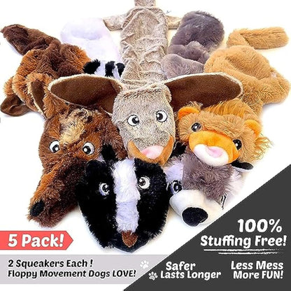 Newthinking No Stuffing Dog Toys 5 Pack, Durable Plush Squeaky Dog Toys Indestructible for Large Medium Small Dogs