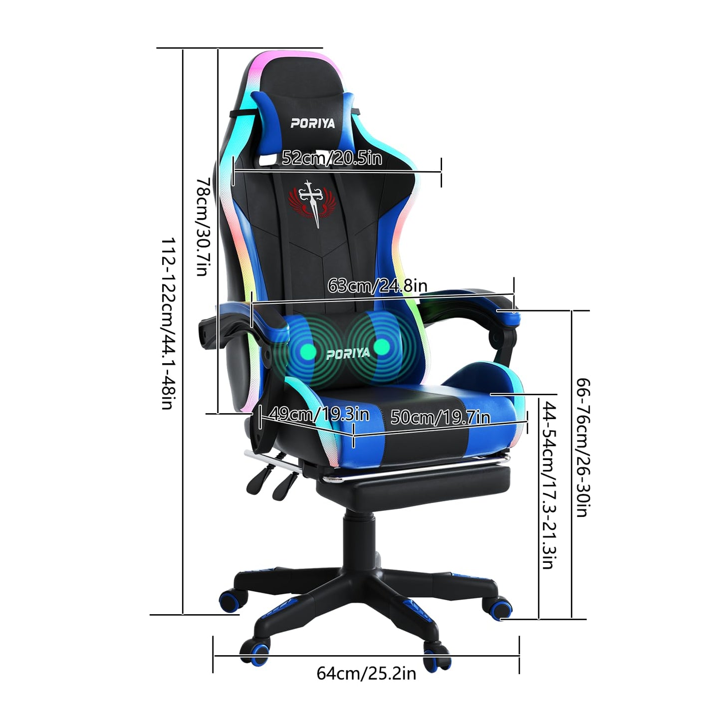 PORIYA Gaming Chair with Adjustable Backrest, Ergonomic Executive Office Chair, Height Adjustable Racing Chair Maximum Gaming Experience