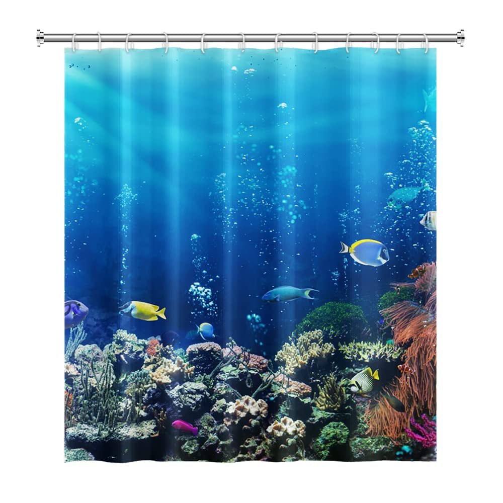 SDOTPMT 105x160cm Ocean Tropical Fish Shower Curtain Underwater Sea Animal Coral Reef Bath Curtain Summer Blue Ocean Bathtub Curtain for Kids