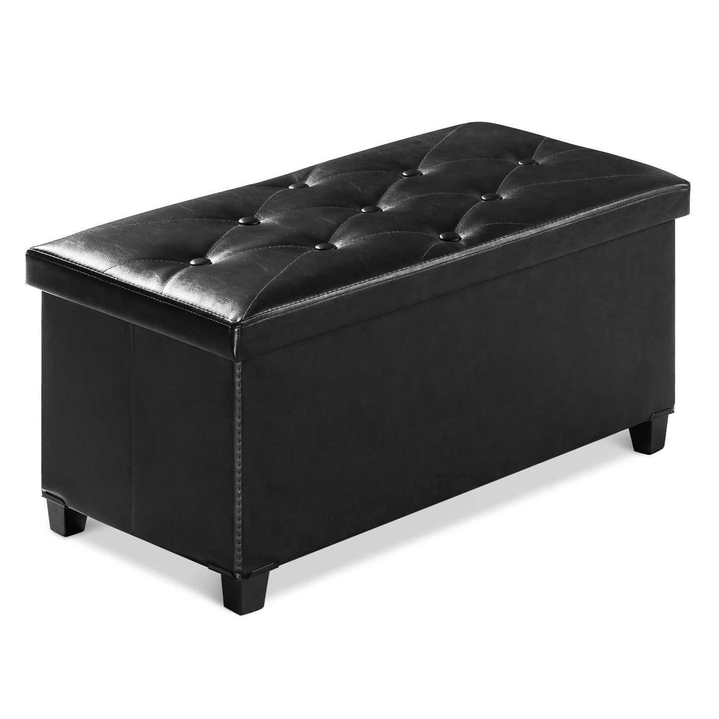 BRIAN & DANY Ottoman Storage Box with 4 Wood Legs, Faux Leather Storage Ottoman, Ottomans for Living Room, Black, 76 x 38 x 38 cm