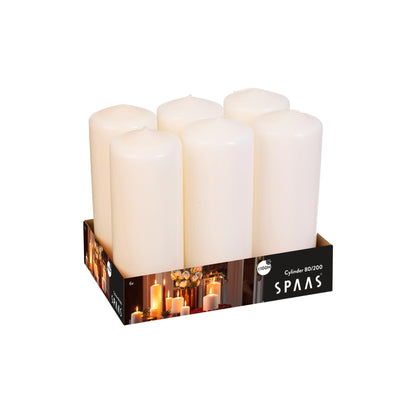 Spaas 6 Unscented Pillar Candle 80/200 mm,  100 Hours, Ivory