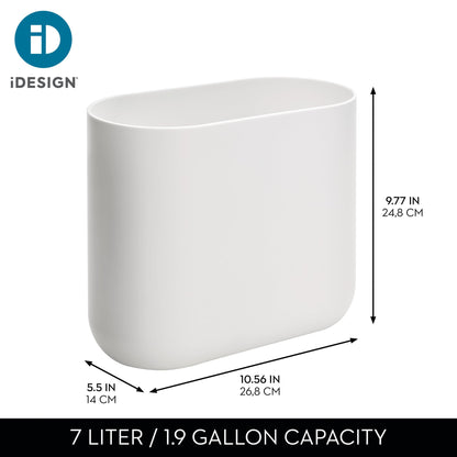 iDesign Small Oval Plastic Bathroom Trash Cans - Ideal for Bathroom, Bedroom, or Office - Set of 2 - White