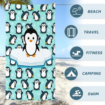 VorPrillynt Penguin Towel Beach Swimming Towels Penguin Bath Towel Microfibre Towels Lightweight Compact and Quick Drying Travel Summer Wash Cloth