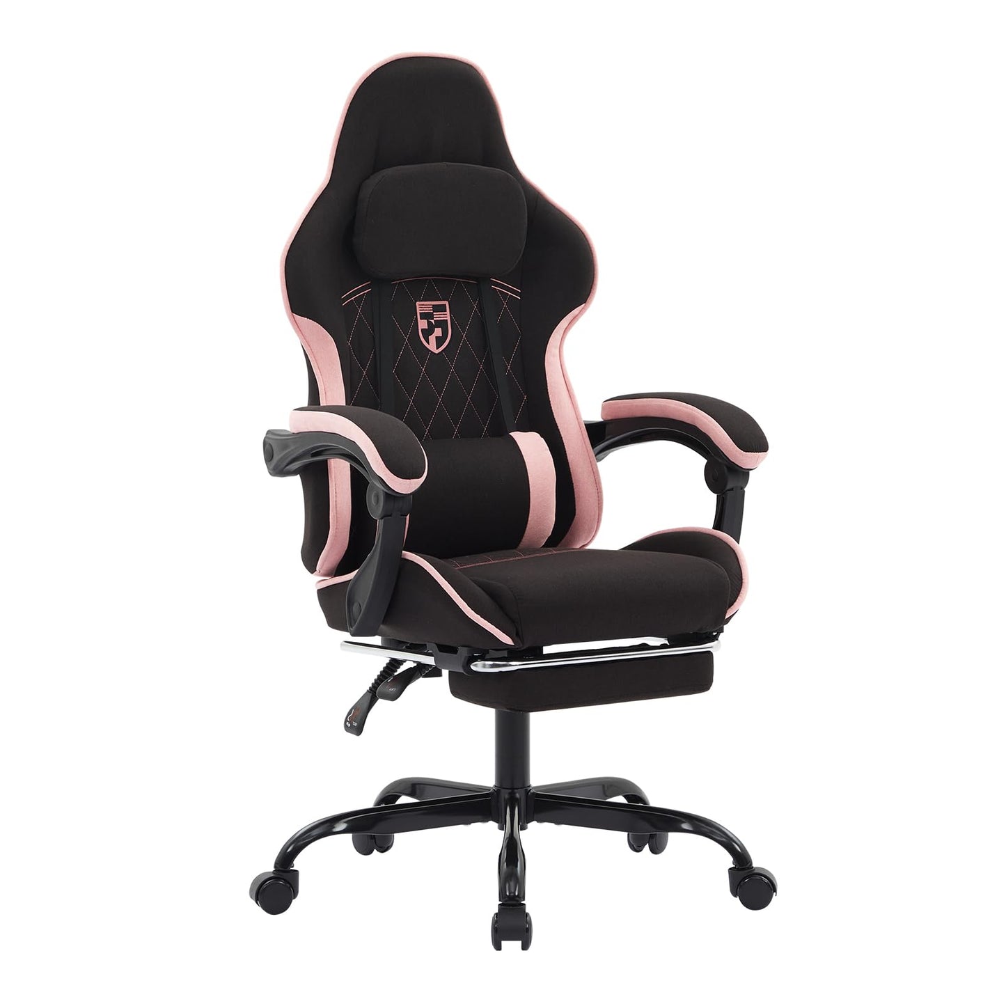 NIONIK Gaming Chair with Footrest and Massage Lumbar Cushion, Ergonomic Computer Chair with 135° Recline, Breathable Fabric, Headrest and 360° Swivel