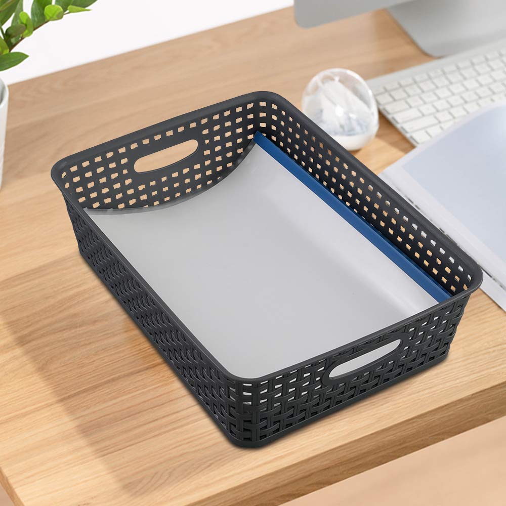 Cadineer A4 Storage Baskets, Plastic Office Paper Trays, Grey, 6 Pack