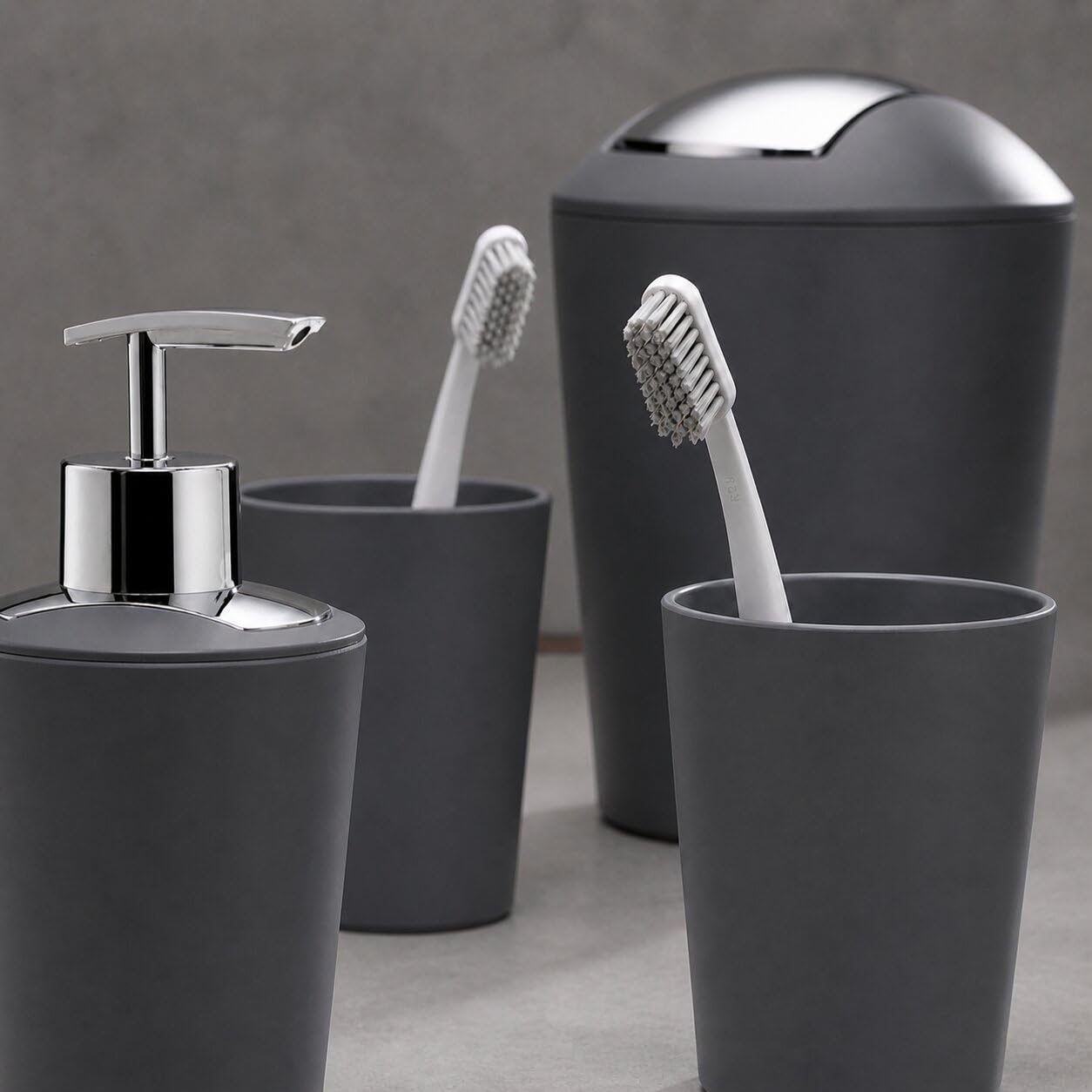 kela swing lid bin black, cosmetic bin 5l with swing lid, plastic, MARTA, waste bin bathroom black matt