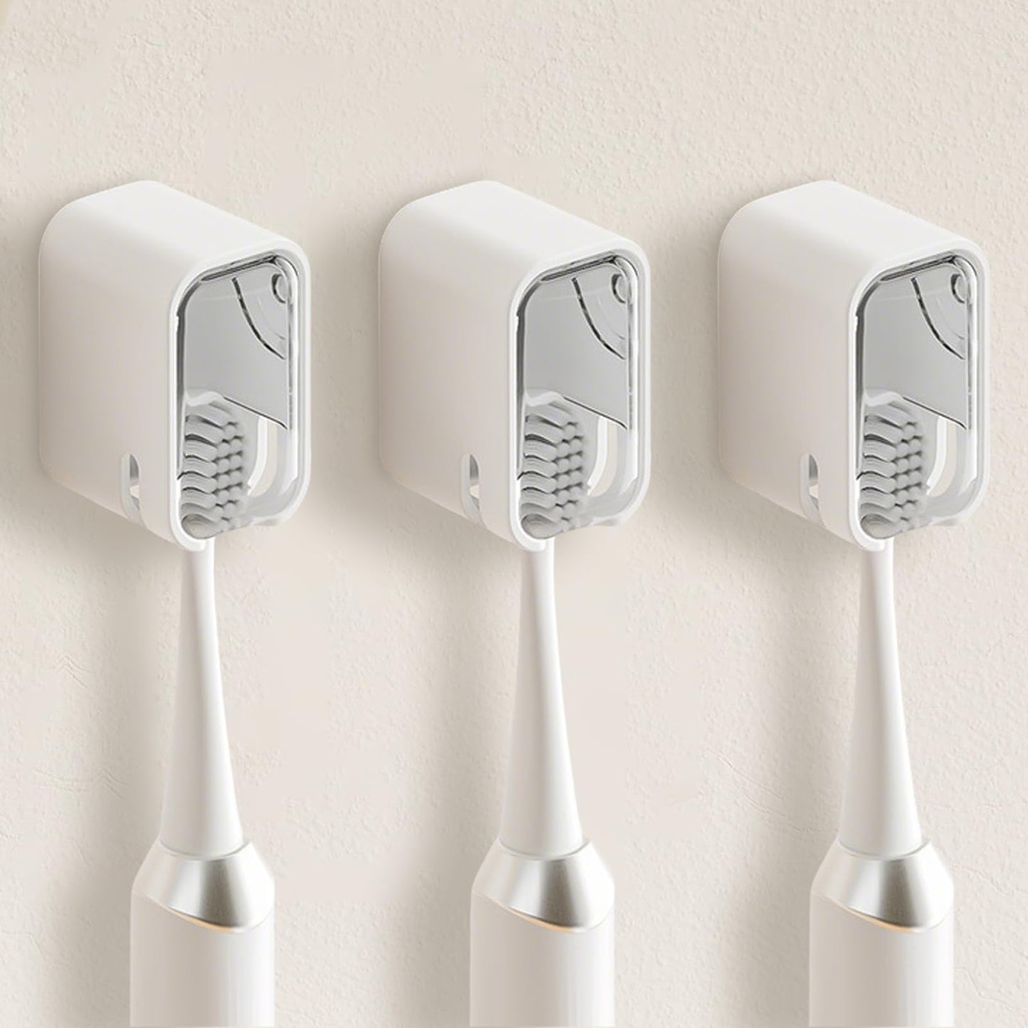 PLUSHCEWT 3 Pcs Toothbrush Holders Wall Mounted with Cover,Self Adhesive Tooth Brush Holder Bathroom Organizer for Bathroom Kids Adults,Wall