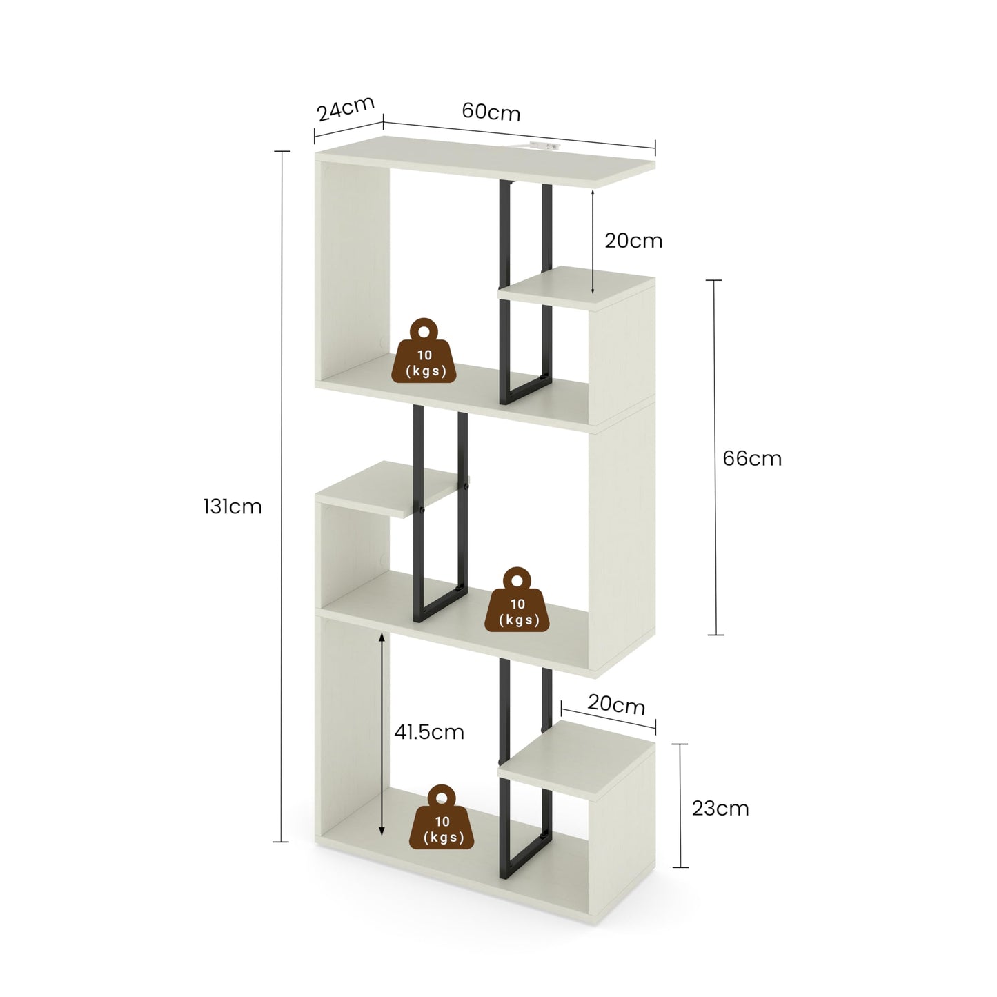 Manora White Bookcase 3 Tier Slim Freestanding Room Divider Shelves