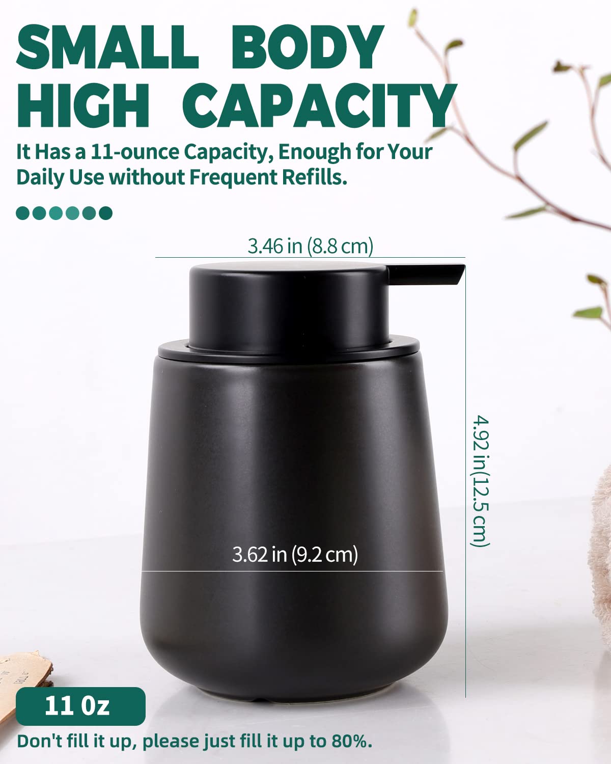 BosilunLife Soap Dispenser Ceramic for kitchens 12Oz Matte Black