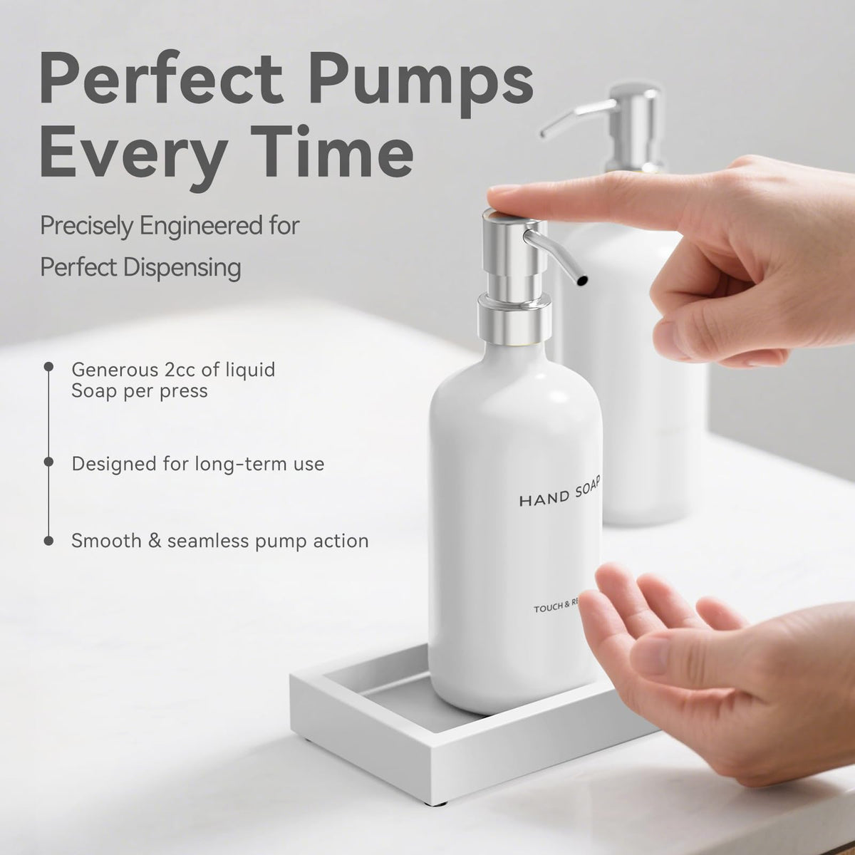 Kitchen Soap Dispenser Set with Tray - Hand and Dish Soap Dispenser for Kitchen,Modern Kitchen Decor & Accessories. Silver
