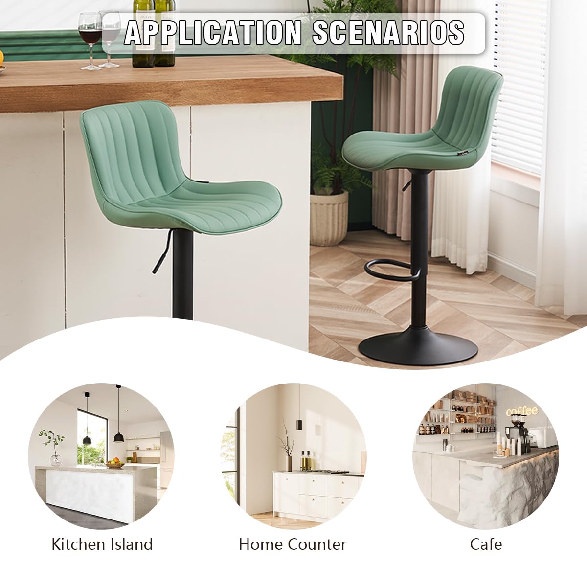 Kidol&Shellder Bar Stools Set of 2 Modern Breakfast Bar Stools,Mint Green