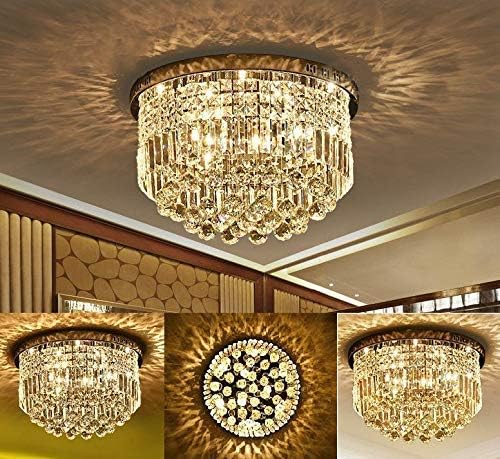 BESTIER Modern Clear Crystal Raindrop Chandelier Lighting Flush Mount LED Ceiling Light Fixture Lamp for Dining Room Bathroom Bedroom Livingroom E14 Bulbs Required H25cm X D50cm