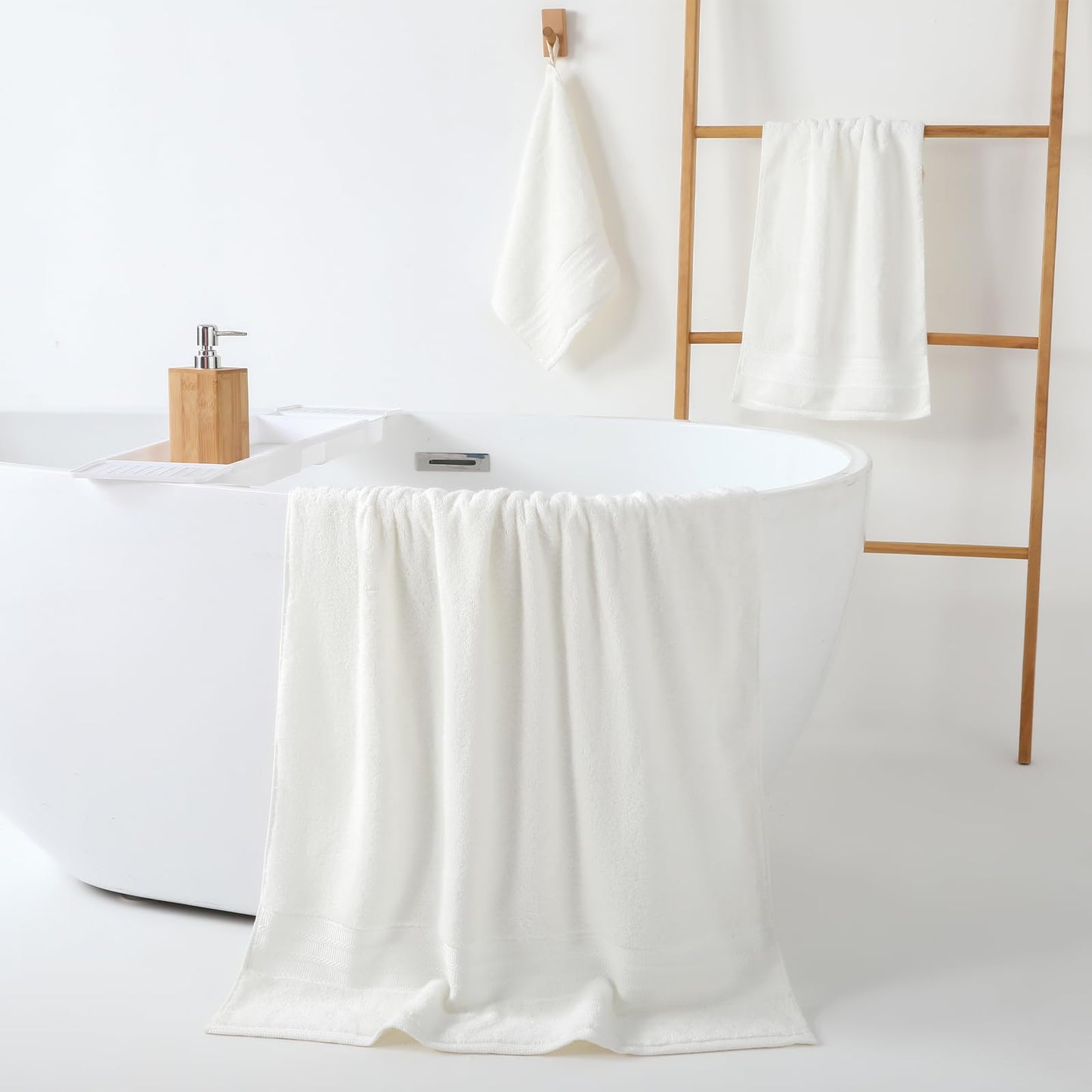 REDKISS 8 Piece Towels Set with Hanging Loop-Quick Drying & Soft, Off-White