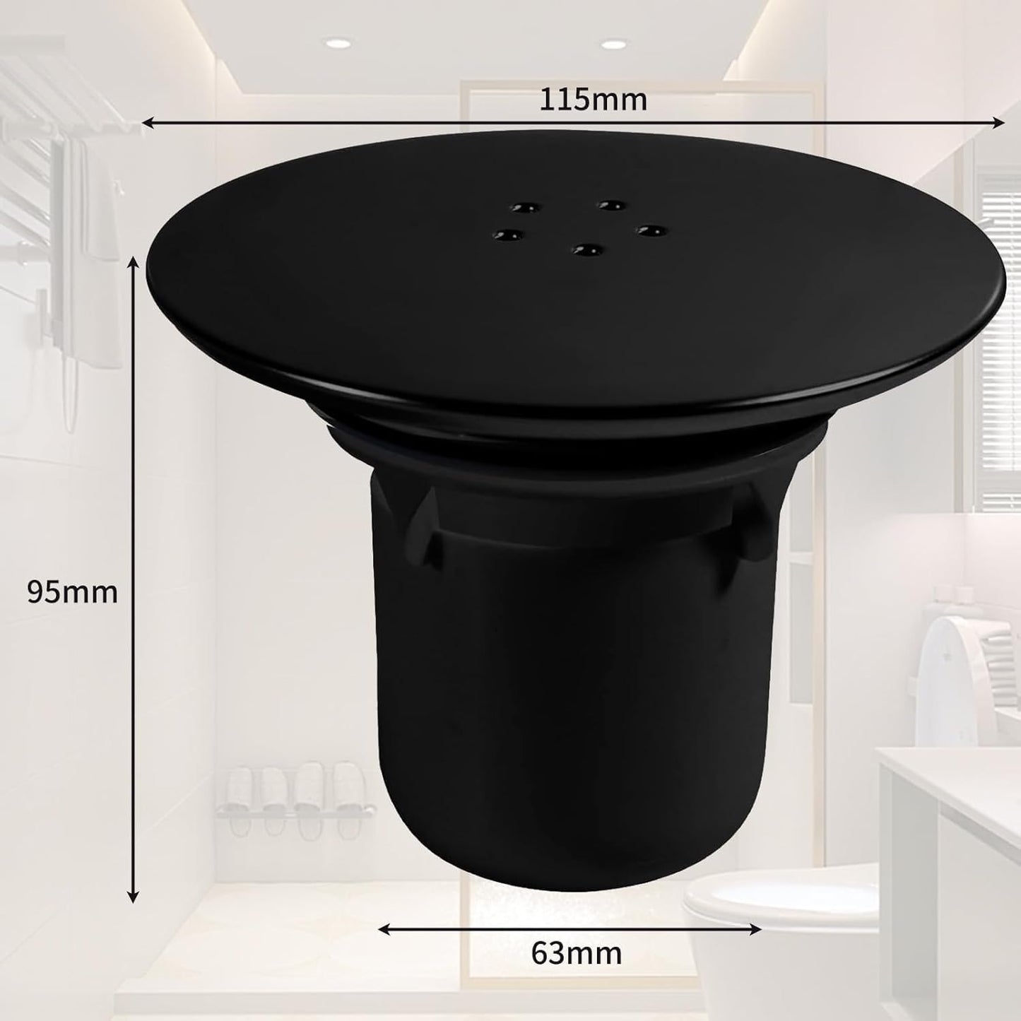 ANBOO Drain Strainer, Black 90 mm/115 mm, Polypropylene (PP), Polished Anti-Odor Shower Plug
