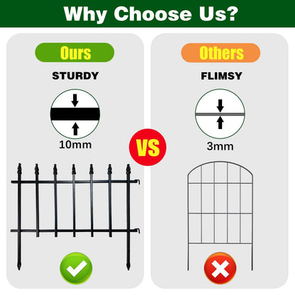 Thealyn Metal Decorative Garden Fence 57cm Wide x 45cm High 5 Panels, Total Length 2.8m, Metal Fence Panels, Landscape Fencing for Flower Bed