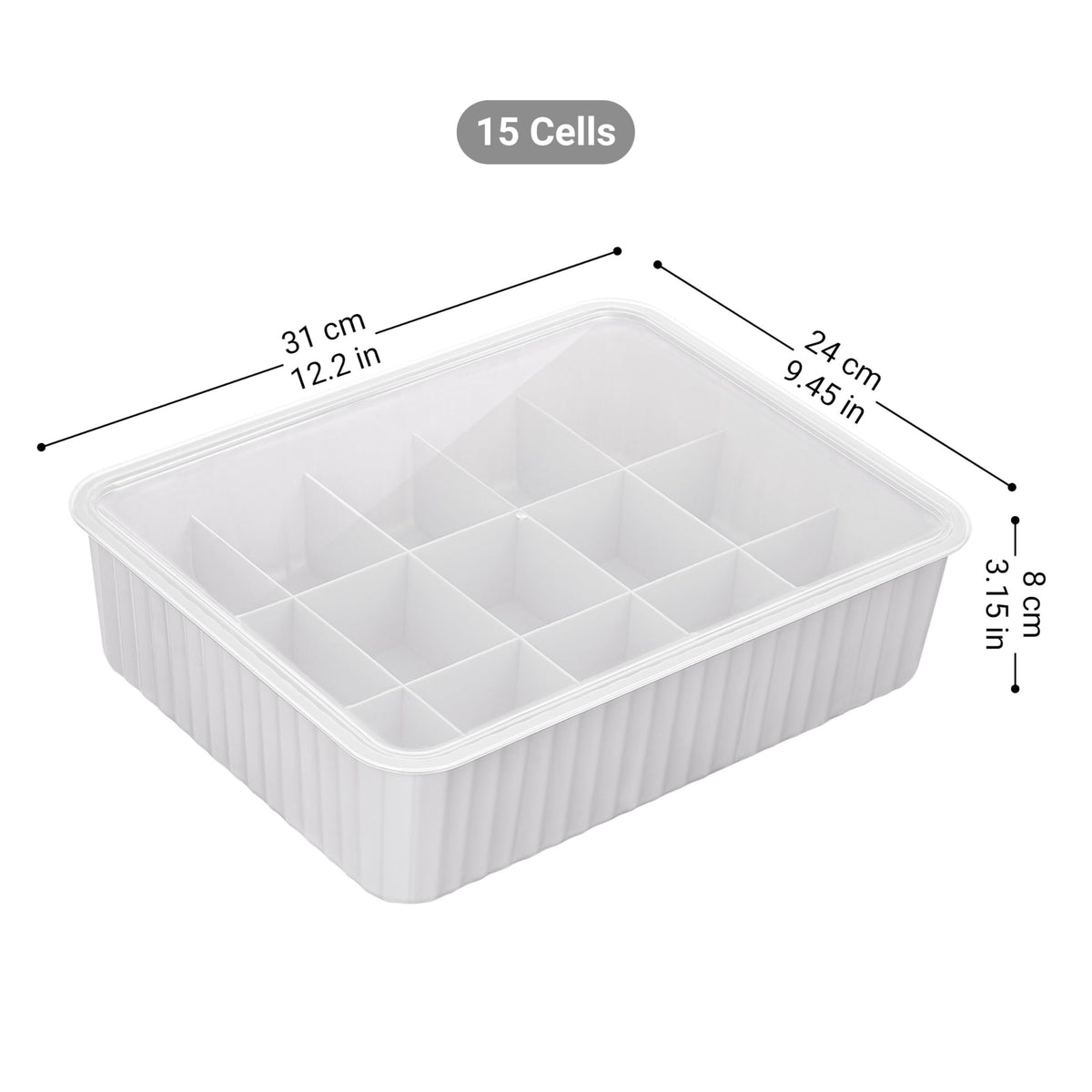 Cetomo 15 Cells Plastic Underwear Sock Drawer Organizer with Lid, Lidded Storage Box with Dividers for Bras and Socks, Basket for Closet, Stackable
