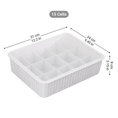 Cetomo 15 Cells Plastic Underwear Sock Drawer Organizer with Lid, Lidded Storage Box with Dividers for Bras and Socks, Basket for Closet, Stackable