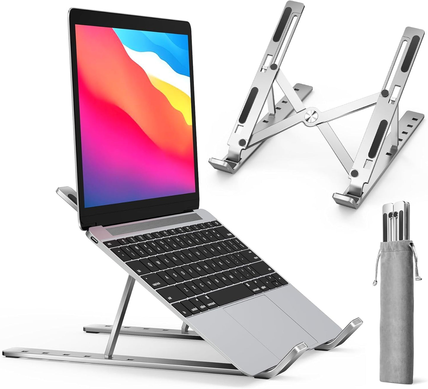 Loxford London Laptop Stand for Desk, Adjustable Laptop Riser Metal Foldable Lap Desk Portable Computer Holder