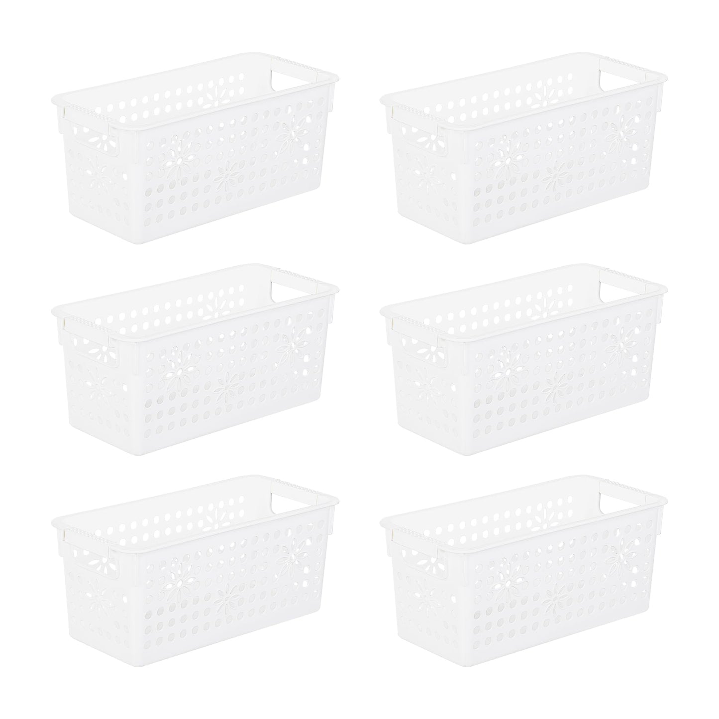 Cetomo Plastic Storage Box, Storage Baskets with Handle, Shelf Basket Organizer with Hole, Open Top Storage Bin for Home Kitchen Office, White