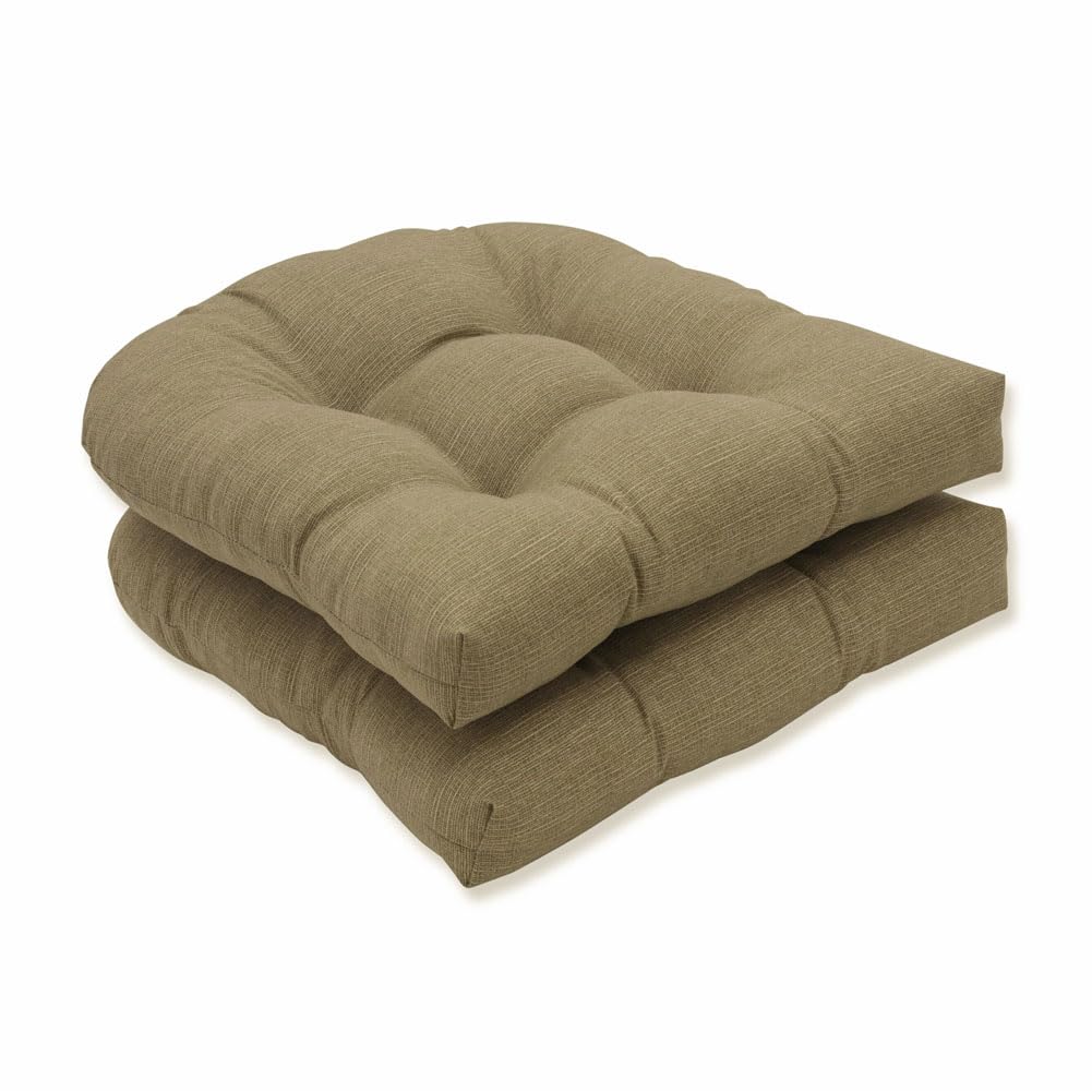 Pillow Perfect Tufted Seat Cushions (Round Back), Polyester, Tan Monti Chino, 19 Inches x 19 Inches
