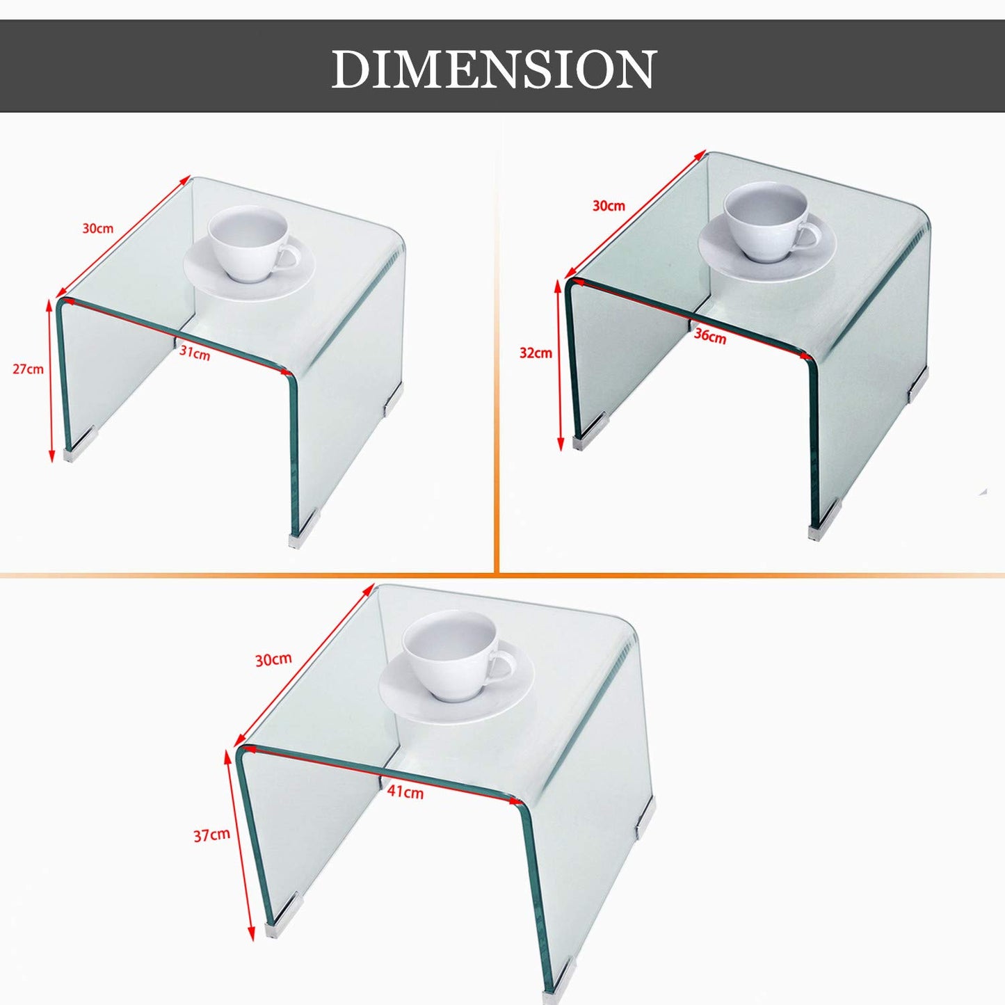 Panana pal Bent Glass Nest Tables Set of 3 Side Tables Coffee Table (Clear)