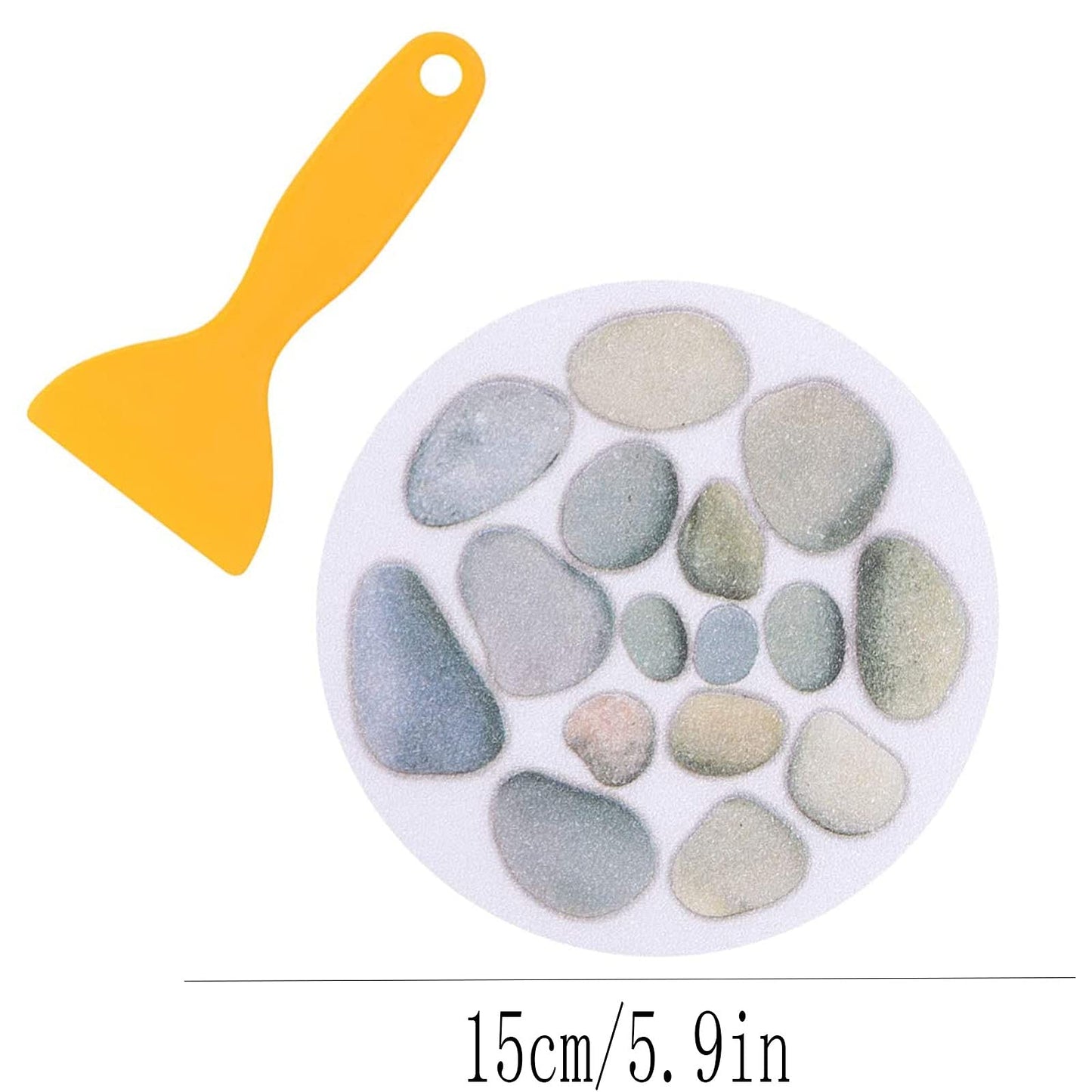 8 pieces bathtub stickers, round, self-adhesive, non-slip stickers, diameter 15 cm, stone pattern, bath, bathroom floor sticker with scraper tool