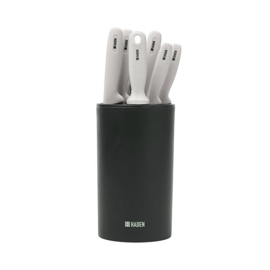 Haden Knife Set with Block - Stainless Steel Kitchen Knives for Chopping, Slicing, and Cutting, Includes Sharpener and Scissors - Durable, Compact