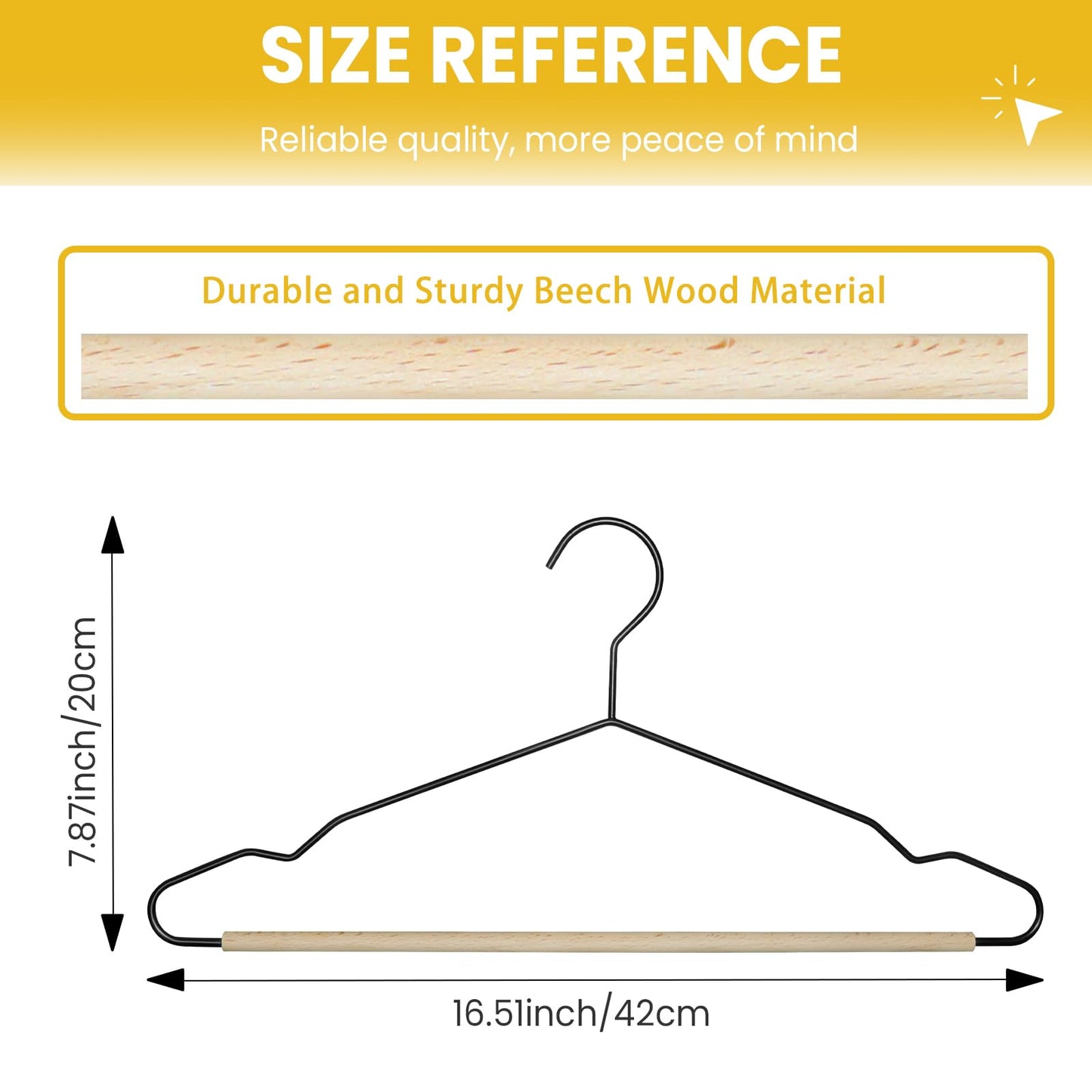 Jiang&Rong 20 Pack Matt Metal Clothes Hanger,Wood Pants (Black)
