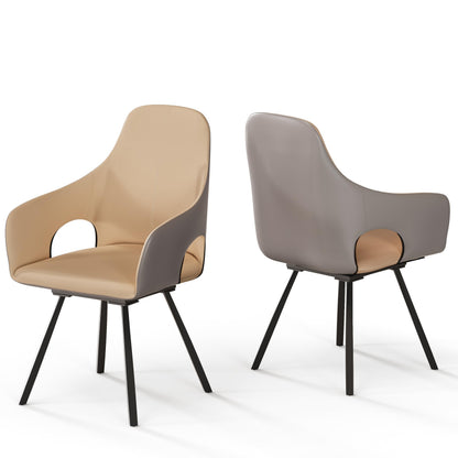 Swivel Dining Chairs 360° Rotatable : Leather Dining Chair Set of 2 Dining Room Chairs with Armrest,High Back Swivel Armchair Sponge Filling