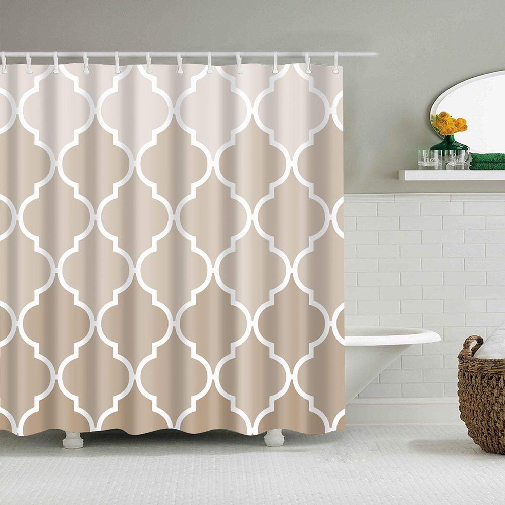 BOYOUTH Lantern Geometries Pattern Digital Print Beige Shower Curtains for Bathroom Decor,Polyester Waterproof Fabric Bath Curtain with 12 Hooks,70x70