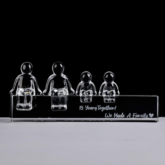 Movdyka Crystal 15th Wedding Gifts on Anniversary for Her, 15 Years Together We Made A Family Glass Ornament for Wife (2 Children)