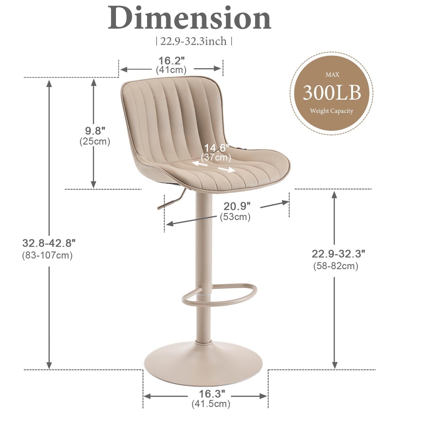 Kidol&Shellder Bar Stools Set of 2 Modern Breakfast Bar Stools, ALL Khaki